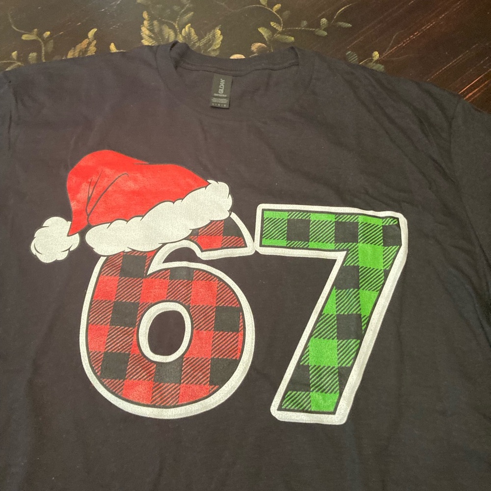 67 Gildan Black Tee with Red and Green Plaid 67 Graphics